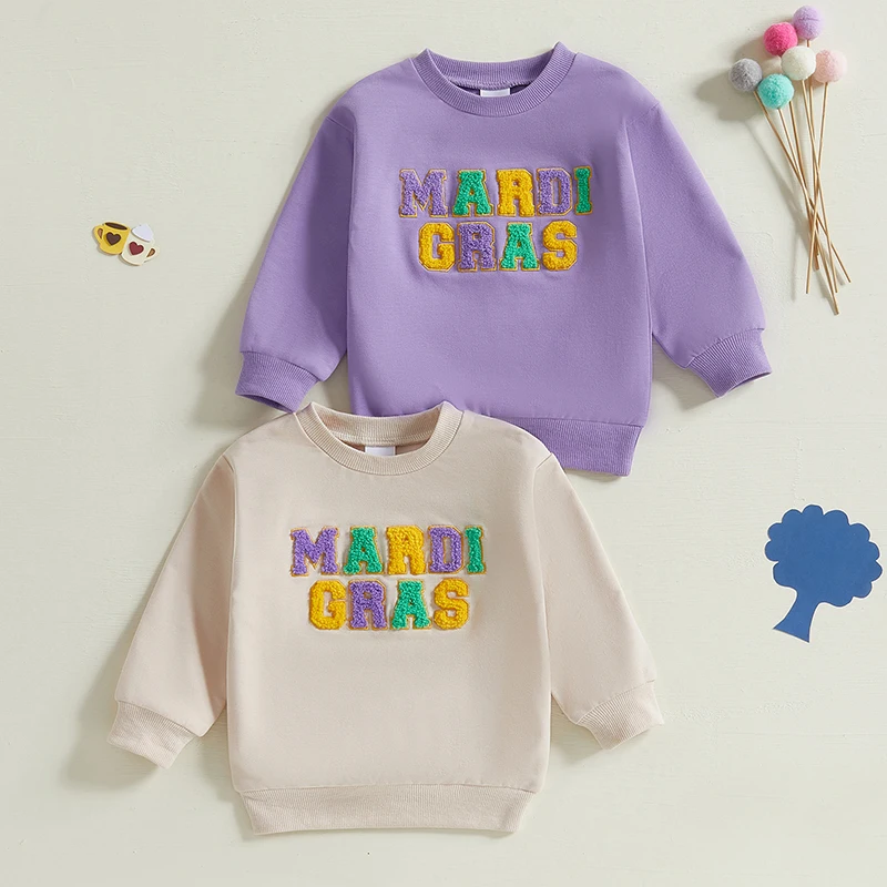 Tregren 6M-4Y Toddler Boy Girl Carnival Sweatshirt Letter Embroidery Long Sleeve Round Neck Pullover Infant Baby Loose Tops