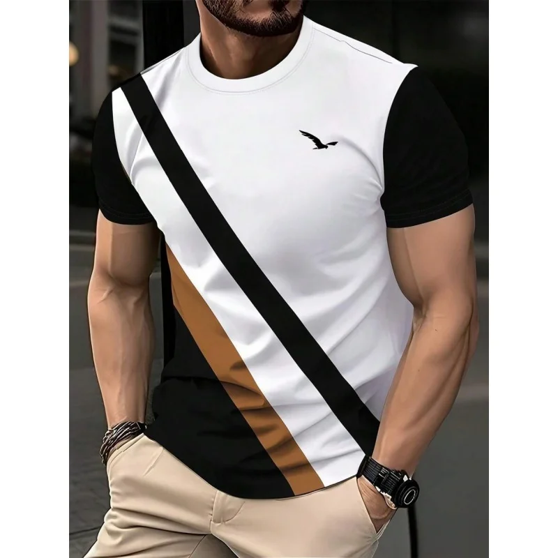 3D Printed Geometric Splicing T Shirt For Men Colorful Stripes Pattern T-Shirts Summer Casual O-Neck