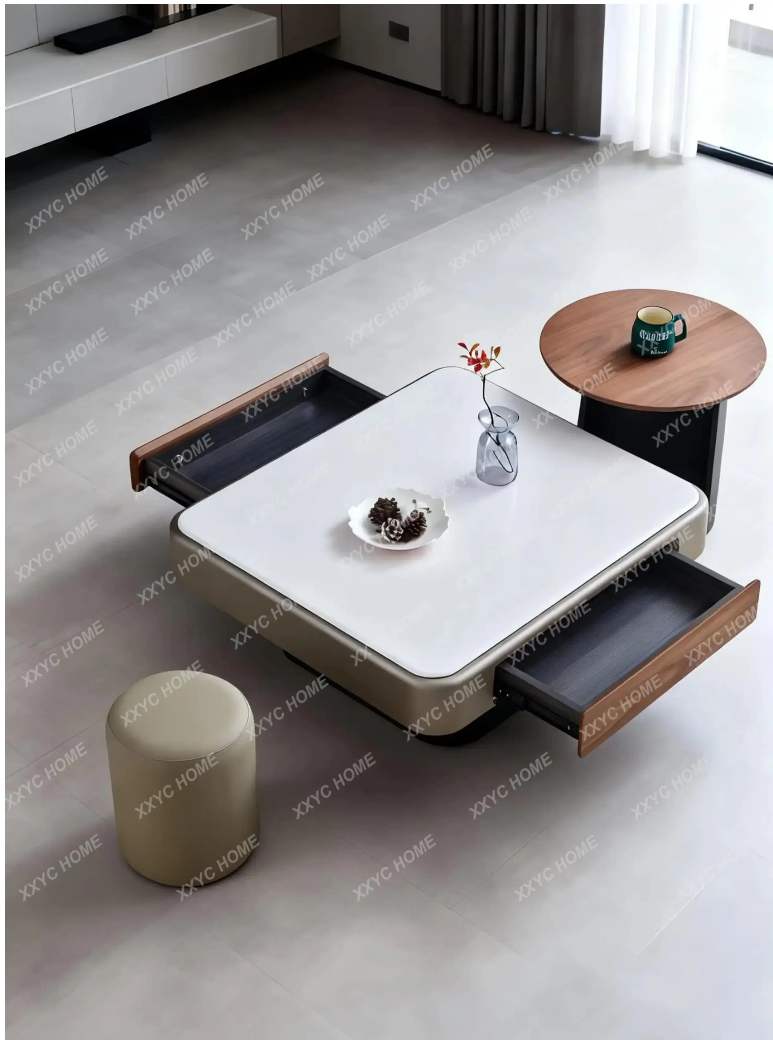 SSH Modern Simple Microcrystalline Stone Coffee Table Square Size Apartment Combination Living Room Antique Edge Few Household