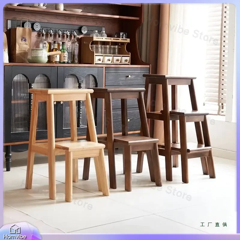 Solid Wood Folding Step Ladder 3 Step Stool Household Climbing Chair Multifunctional Dual Purpose Rack Heavy Duty Portable