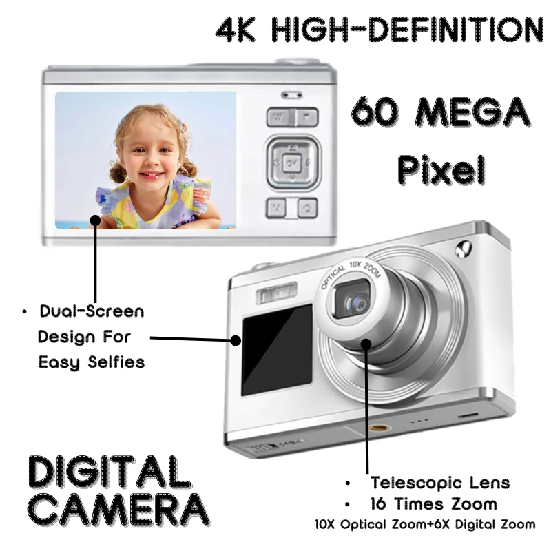 

60 Mega Pixel Digital Camera 2.88"+1.58" Dual-Screen Anti Shake 16X Zoom Auto-Focus Camera Telescopic Lens Built in Flash Camera