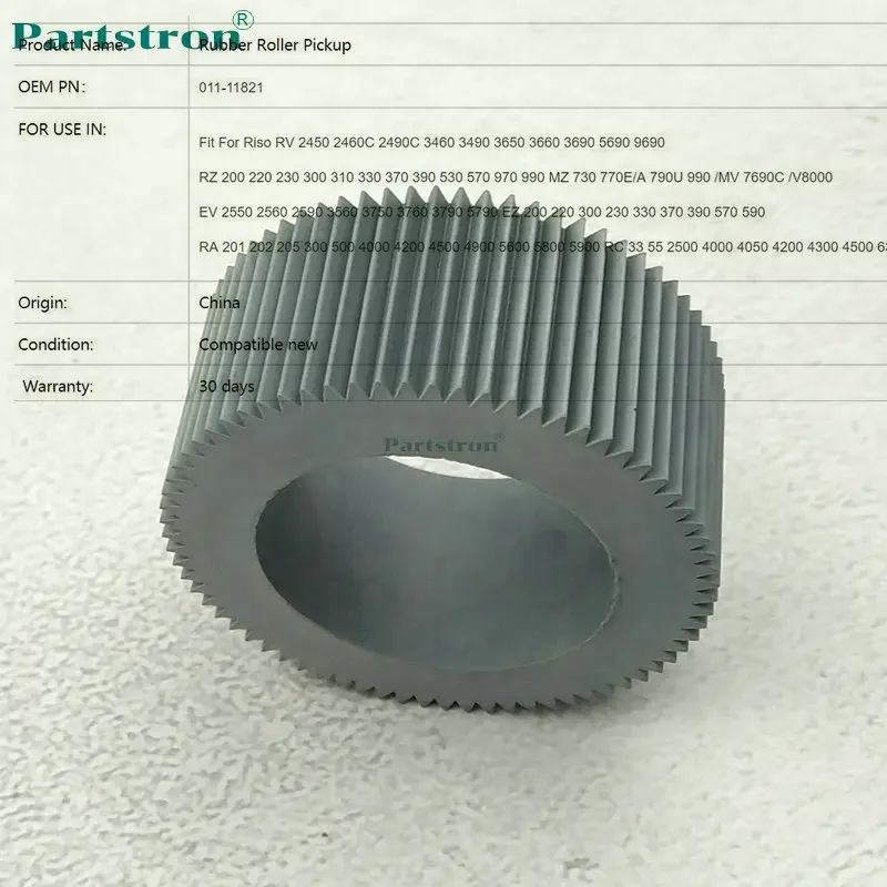 Parstron Rubber Roller Pickup  011-11821  for use in  RISO RV RZ EV EZ MV MZ RA RC V8000  Duplicator Parts