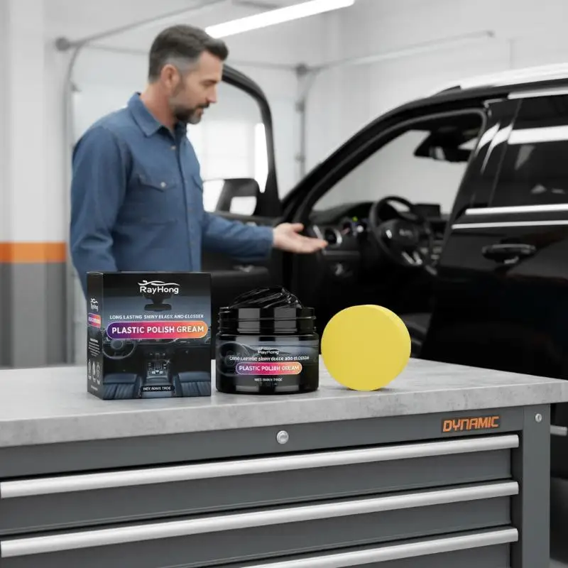 High Gloss Polish Car Plastic Trim Restorer Paste Protectant for Dashboard Bumper Repair Black Fade Restoration  Free