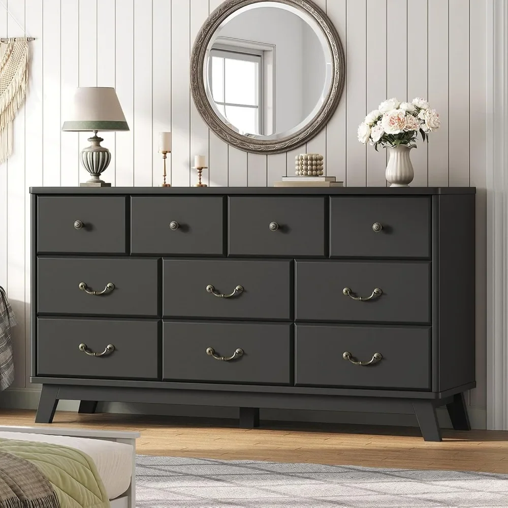 

Dresser for Bedroom, Wooden 10 Drawer Dresser, 55.1" Wide Chest of Drawers with Vintage Metal Handle, Modern Dressers