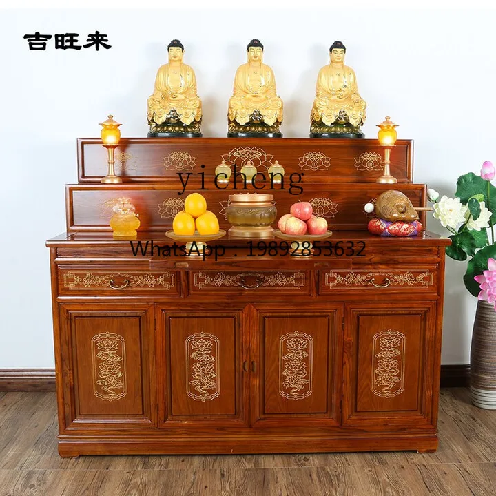 YY  Solid Wood Three-Layer Altar for Worshiping Gods and Ancestors, Suitable for Villas and Living Rooms