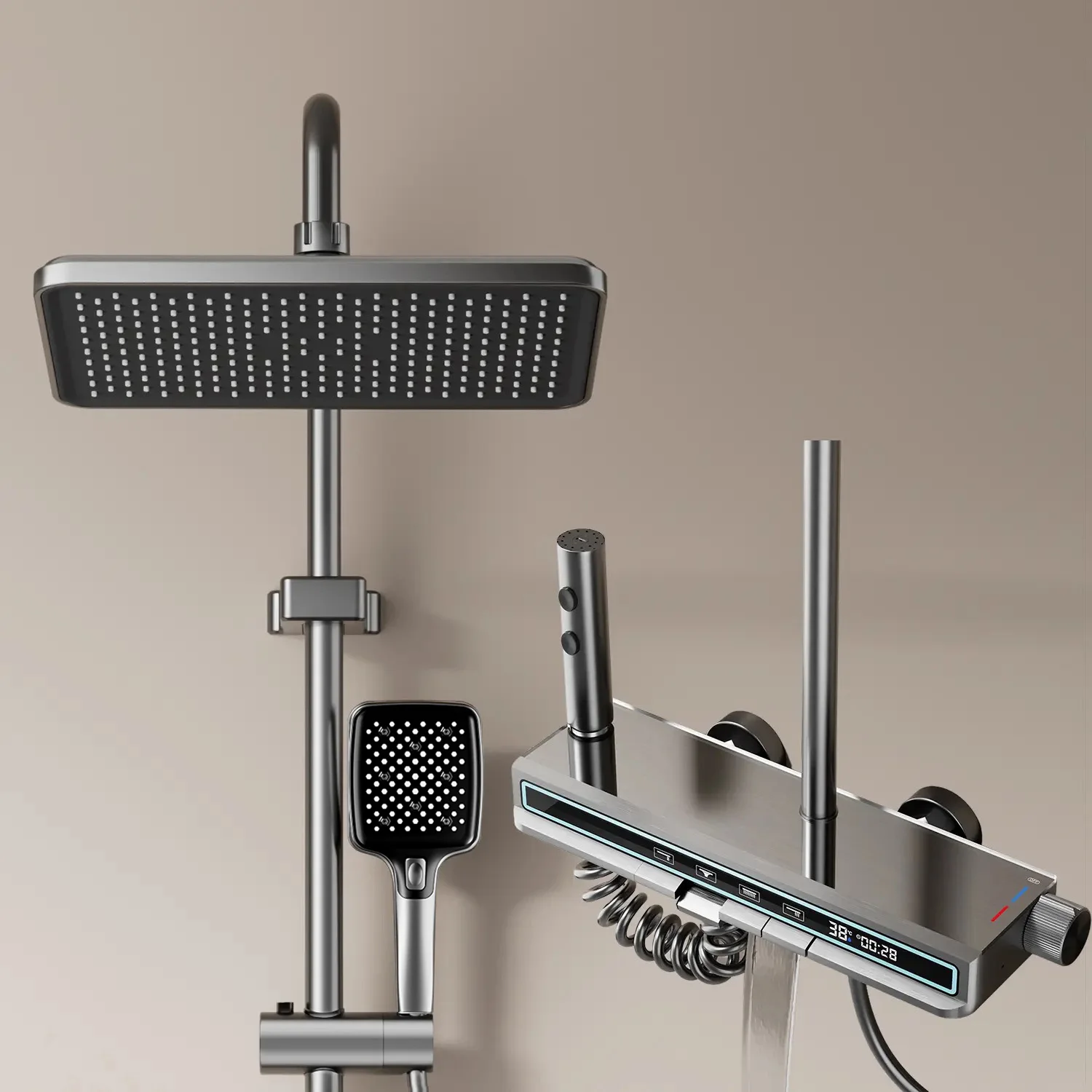 Stylish Digital Thermostatic Rainfall Shower with Timer, Handheld & Multi-Mode – Smart High Pressure Bathroom Kit