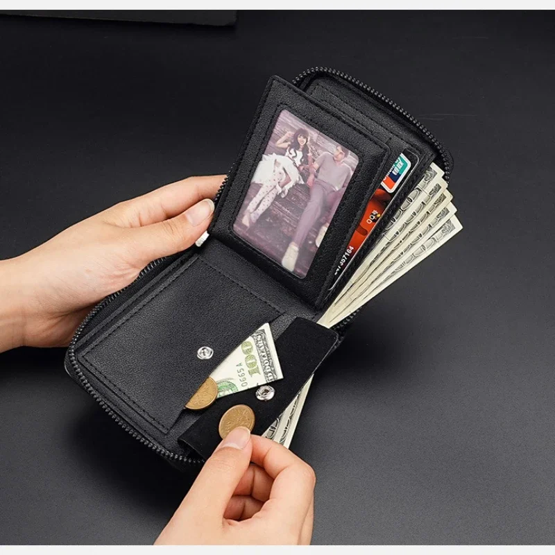 

Leather Men's Wallet Luxury Mens Purse Male Zipper Card Holders with Coin Pocket Rfid Wallets Gifts for Men Money Bag