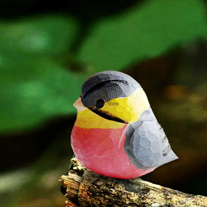Handmade Wood Carvings A Pink Bellied Grey Bird Ornaments Desktop Solid Wood Crafts Small Fat Bird Home Decoration