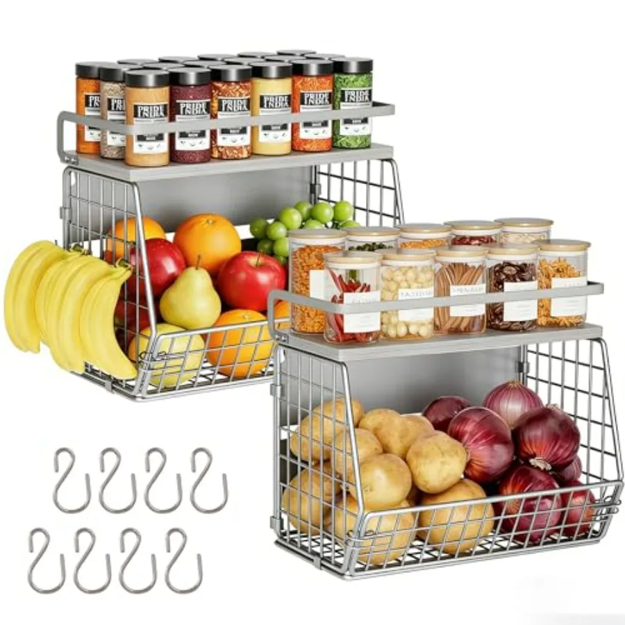 

Корзина для фруктов 2 в 1: магнитная и подвесная настенная корзина для хранения картофеля, лука, фруктов и овощей; магнитная подставка для специй