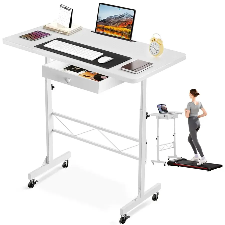 

Small Standing Desk Adjustable Height Small Computer Desk Mobile Portable Rolling Laptop Table with Wheels 32 Computer Workstat