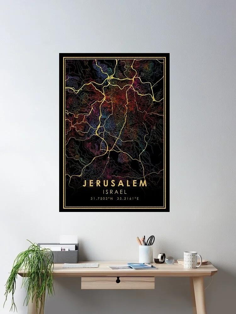 8Style Choose Tel Aviv-Yafo Naha Tamra Haifa GOLD ROADS Rainbow City Map, Art Print Silk Poster Home Wall Decor