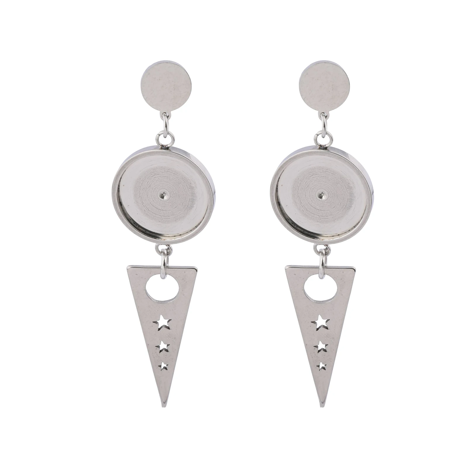 

6pcs Stainless Steel Fit 14mm Cabochon Earring Base Setting Blanks With Drop Charms Diy Post Earrings Studs Findings