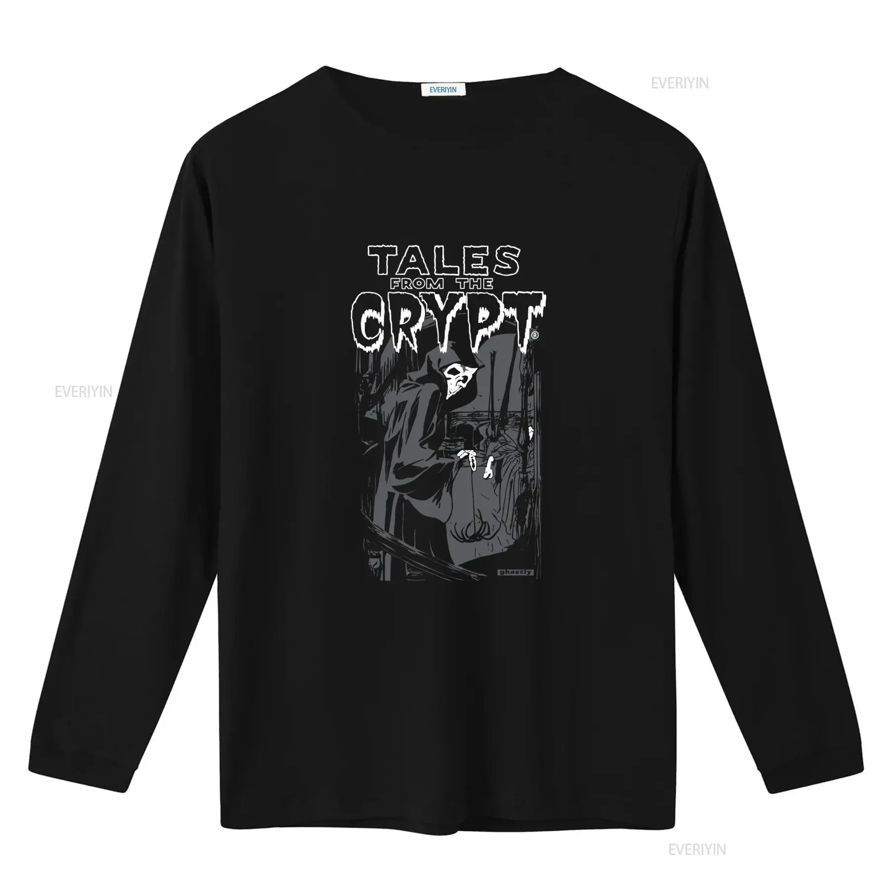 Vintage Tales from The Crypt Grim Reaper T Shirt Black for Men Retro Horror Design vintage Washed homme fashion Casual - view 2