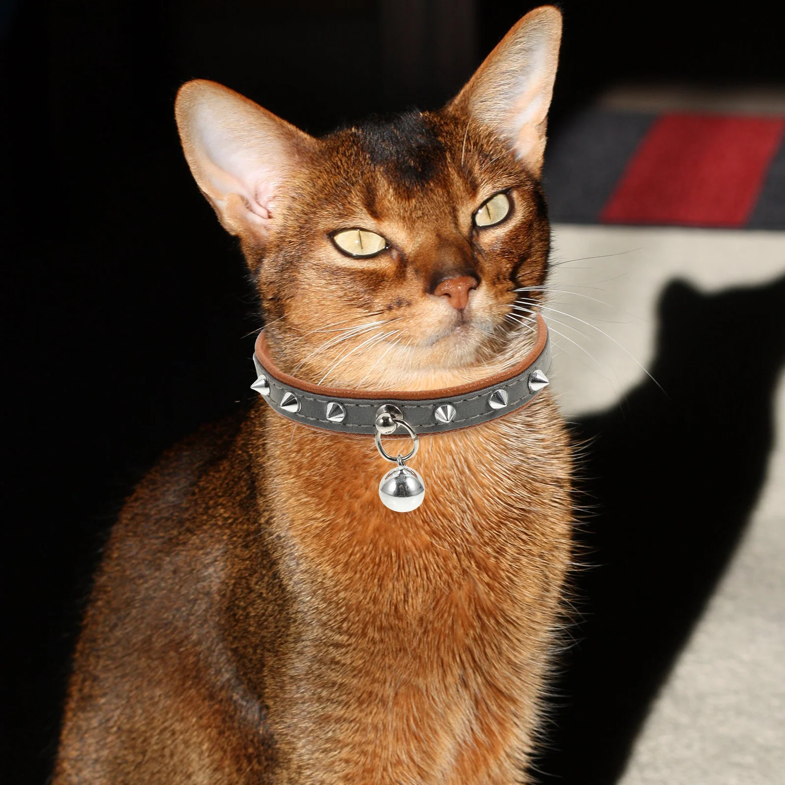 

Adjustable Rivet Studded Reflective Pet Collar Bell Pendant Lightweight Comfortable Neck Chain Cat Necklace Pet Collar