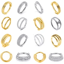 Double Triple Stacked Nose Ring CZ Helix Septum Piercing Daith Conch Hoop Clicker Earring 316L Surgical Steel 16G