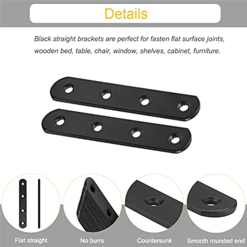 

ABRU-20Pcs Straight Brackets 4 Inch Straight Brace Flat Mending Plates, Repair Fixing Joining Brackets For Wood Furniture