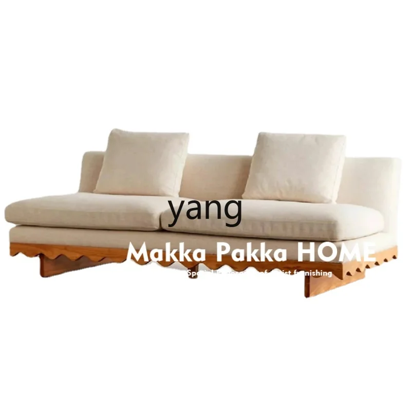 

Yjq Mid-Ancient Silent Style Living Room Creative Solid Wood Double Three-Person Straight Row Non-Armrest Fabric Sofa