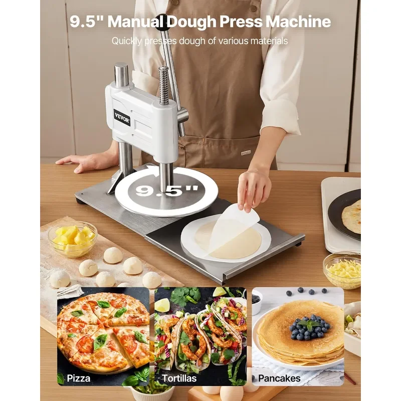 Manual Pizza Dough Press Machine 9.5 inch Pizza Pastry Press Plate Stainless Steel Bread Presser Commercial Chapati Sheet