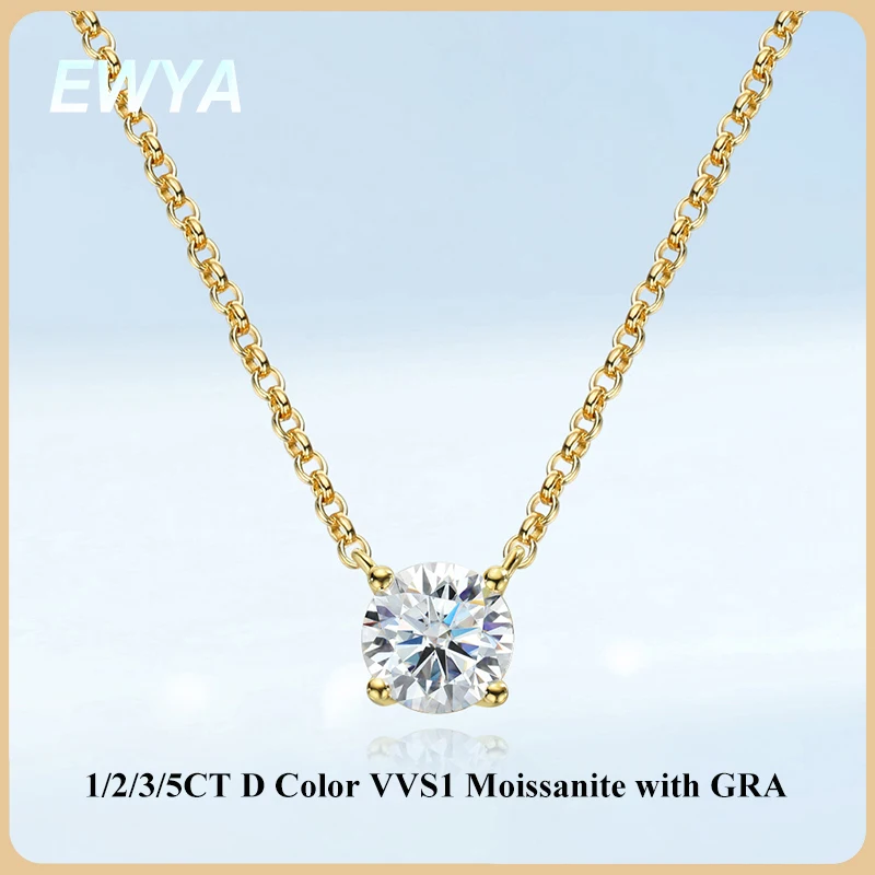 EWYA Luxury 1/2/3/5CT Real D Color Moissanite Pendant Necklace For Women Men 925 Silver Plated 18K Bridal Neck Fine Jewelry Gift