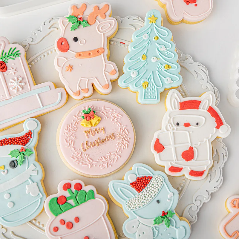 Acrylic Merry Christmas Embossed Mold New Year Cookie Press Stamp Embosser Cutter Fondant Sugar Craft Cake Decoration Tools