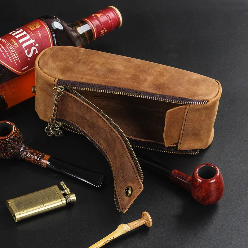 Portable Tobacco Pouch Case Genuine Leather Pipe Cigarette Holder Storage bag Smoking Paper Holder Case Wallet Bag