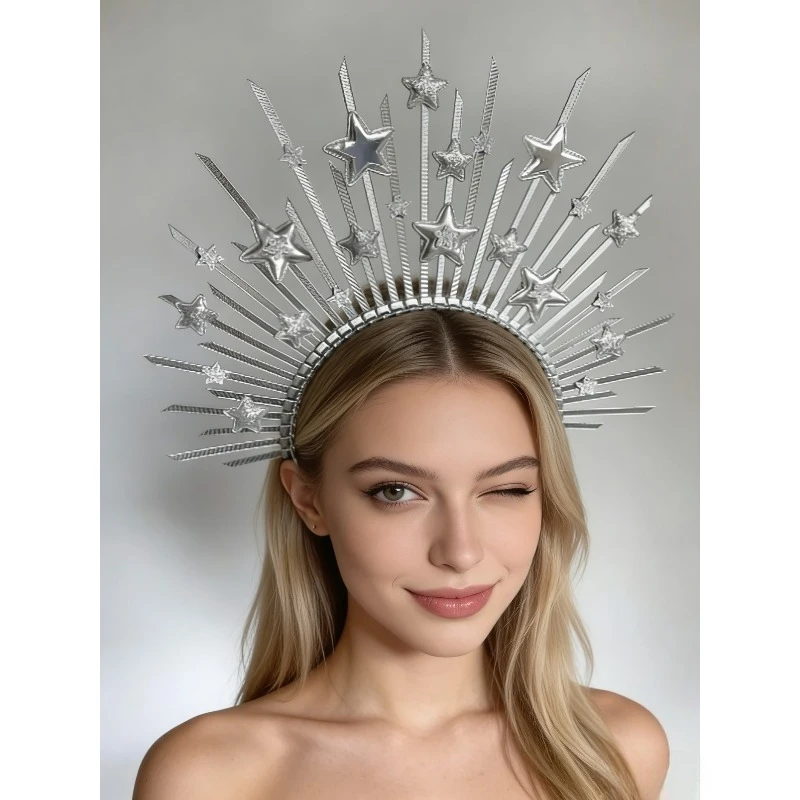 

Celestial Star Crown with Silver Halo - Birthday &Festival Tiara for Women, Goddess Headpiece .Maternity photography accessories