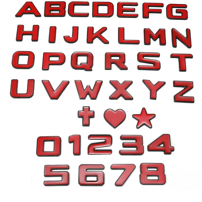 

Metal 3D DIY Car Adhesive Letters Word Alphabet Emblem Decals Numbers Black Red Poster Rear Trunk Logo Badge Sticker Accessories