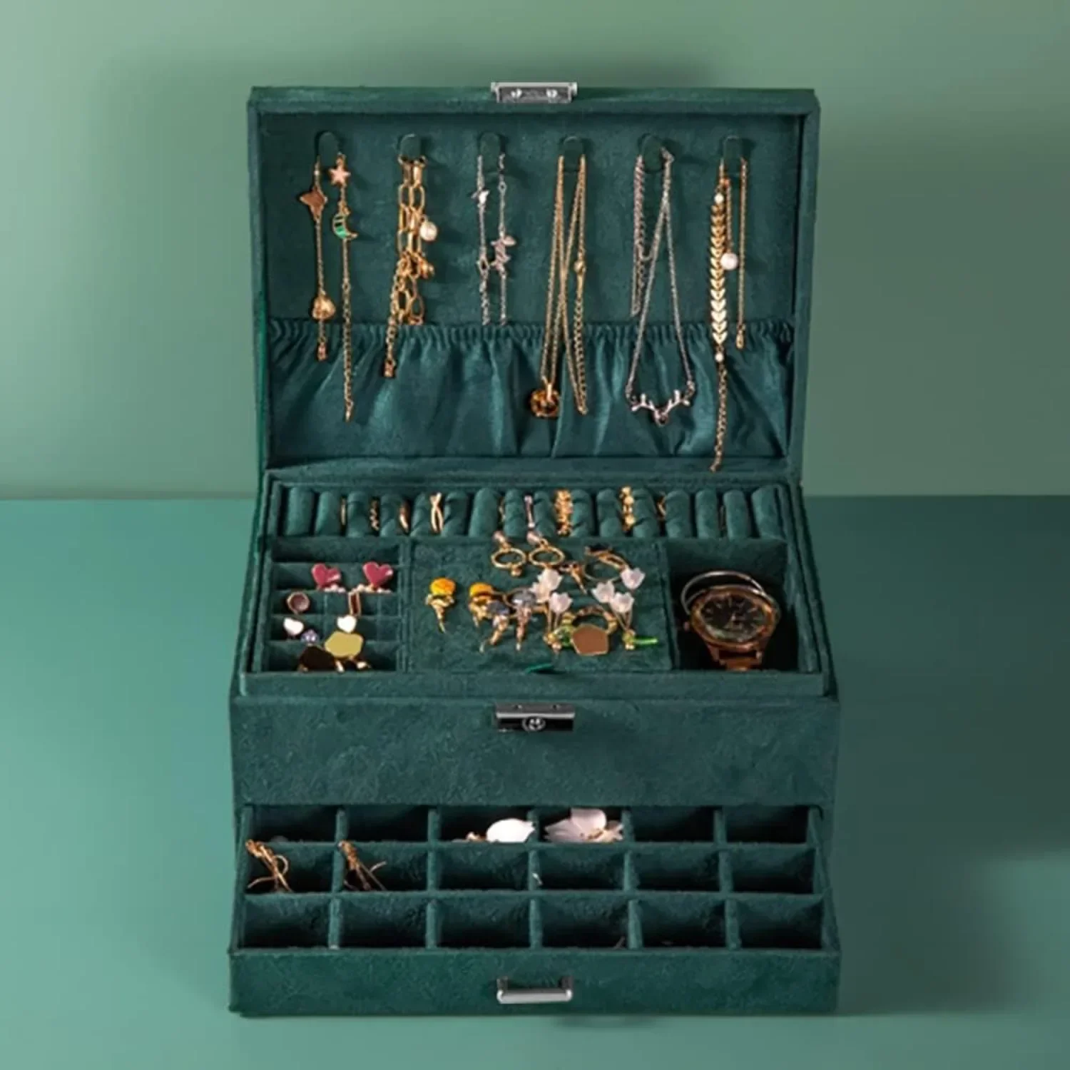 Jewellery Box Organiser, Portable Travel Case, Necklace, Earrings, Bracelet and Ring Jewellery Organiser with Safety Lock