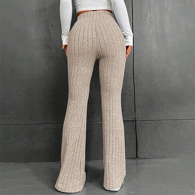 2024 Solid Wide Pit Stripe Casual Knitted Wide-Legged Pants For Women Keep Warm In Autumn And Winter