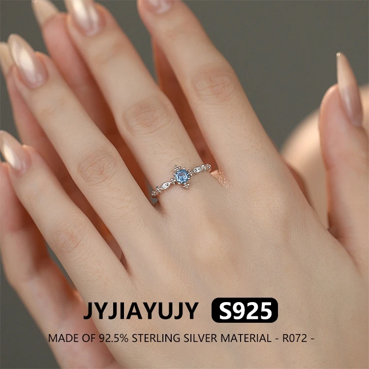 JYJIAYUJY 100% цельное оригинальное кольцо из стерлингового серебра S925, регулируемое кольцо-слайдер, голубой заостренный кристалл, модные ювелирные изделия, использование R072