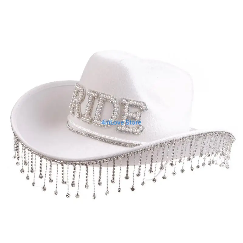 T4MD Woman Hat BRIDE Letter Elegant Cowgirl Hat Bride Wedding Party Sunproof Hat