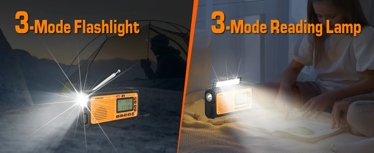 XHDATA D-608WB Notfall-Wetterradio mit Kurbel, FM/AM/SW/NOAA-Alarm, tragbares Radio mit Telefonladegerät, Bluetooth, batteriebetrieben – Detail 5