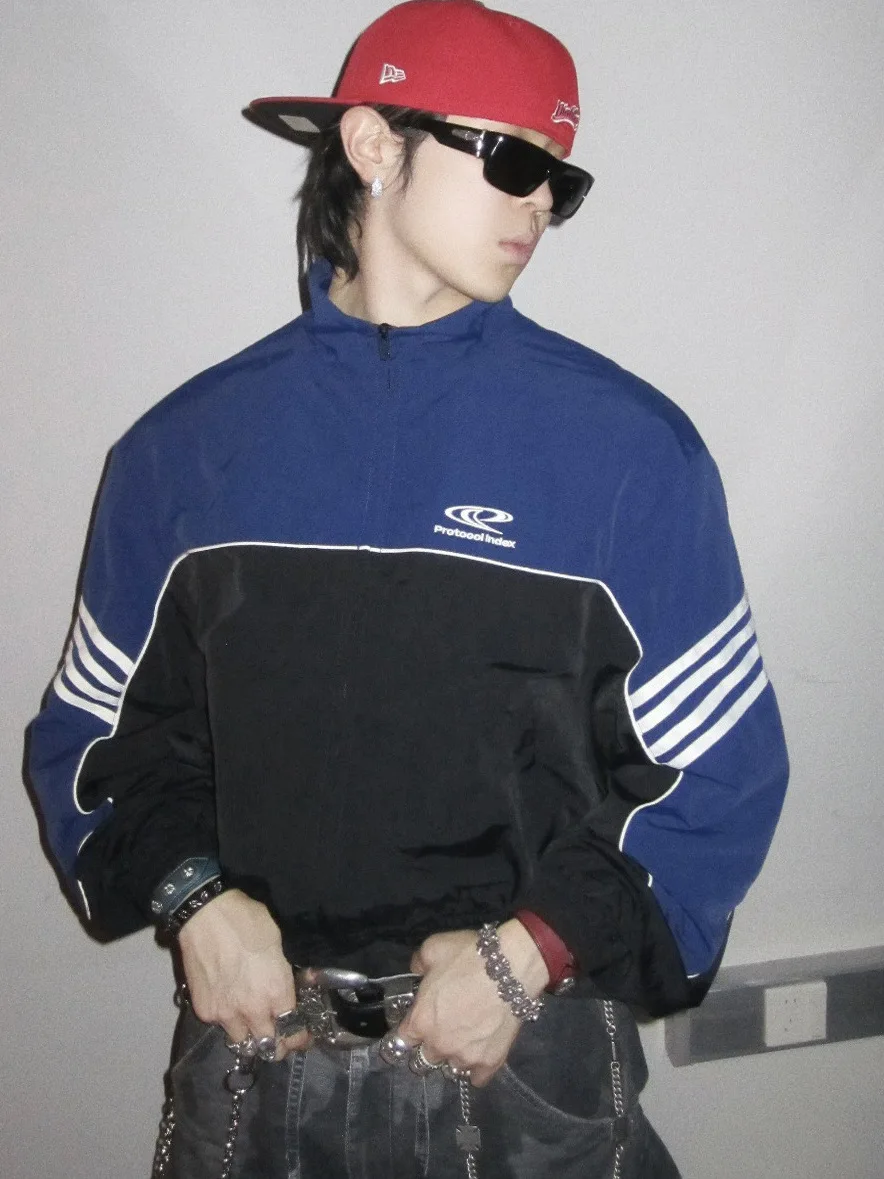 

Reflective Striped Couple Jaet Zipper Stand Collar Sportswear Casual Cotton Long Sve for Students And Youth Paris Sle