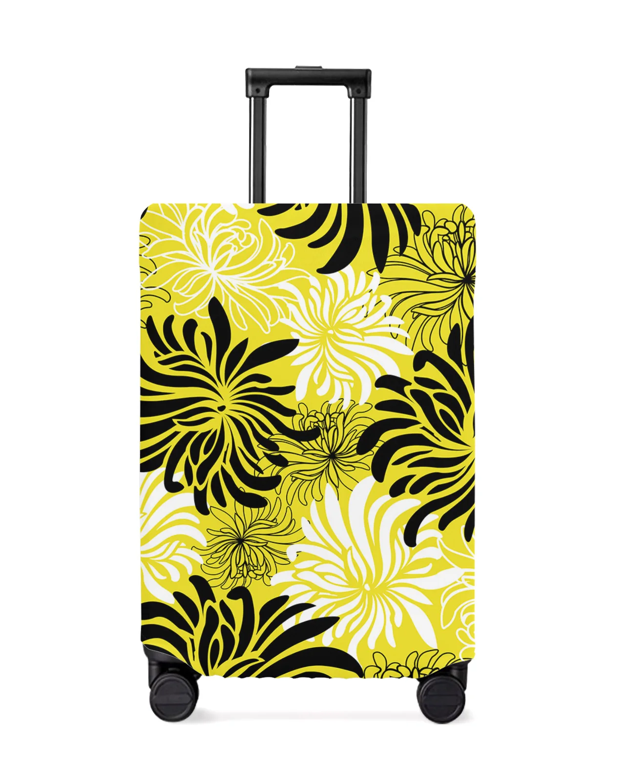 

Yellow Chrysanthemum Black And White Retro Luggage Protective Cover Travel Accessories Suitcase Elastic Dust Case Protect Sleeve