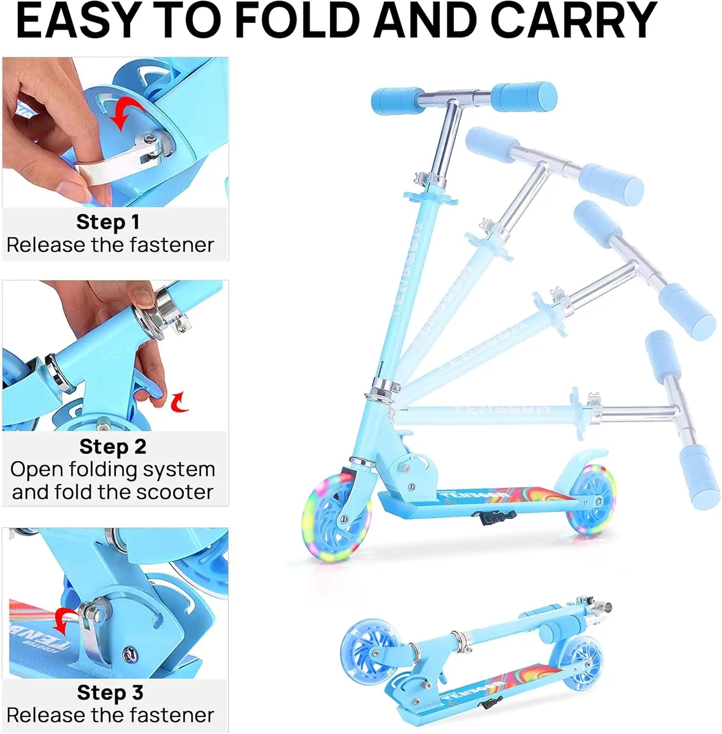 Trottinette facile à plier pour enfants, jouets réglables, 3 recyclables, cadeaux d'anniversaire, Noël, filles, garçons, 6, 12/3, 5 ans