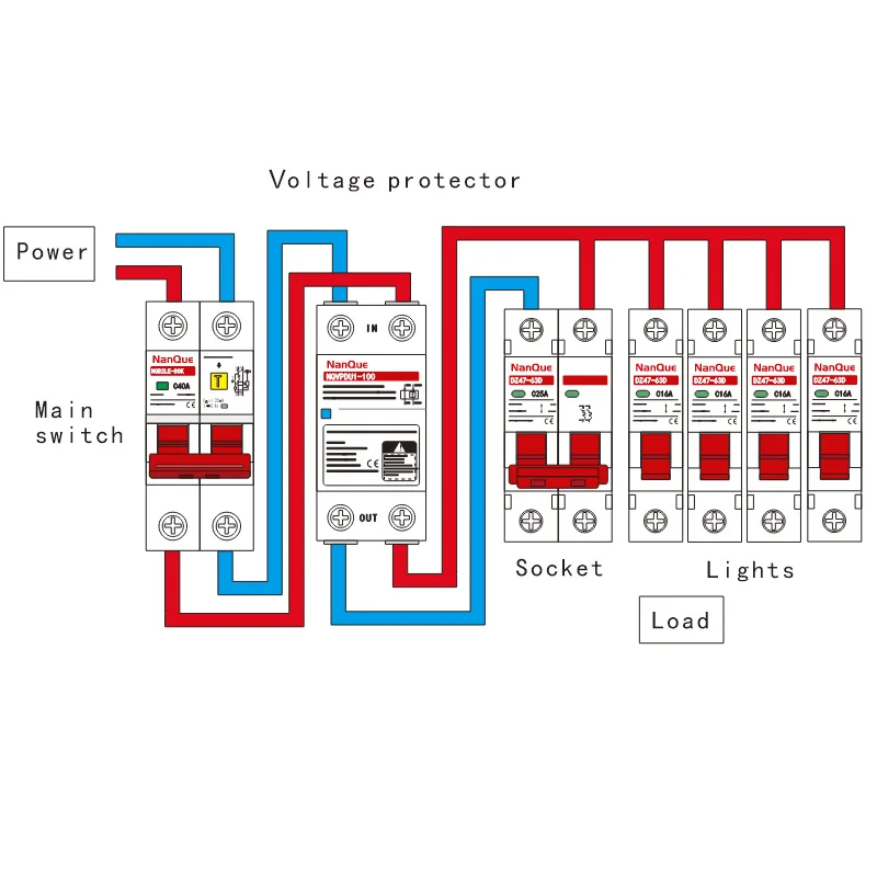 Single Light Over Under Voltage Protector 220V 230V 110V Automatic Recovery 40A 63A 2P AC Electrical Lower Voltage Protector