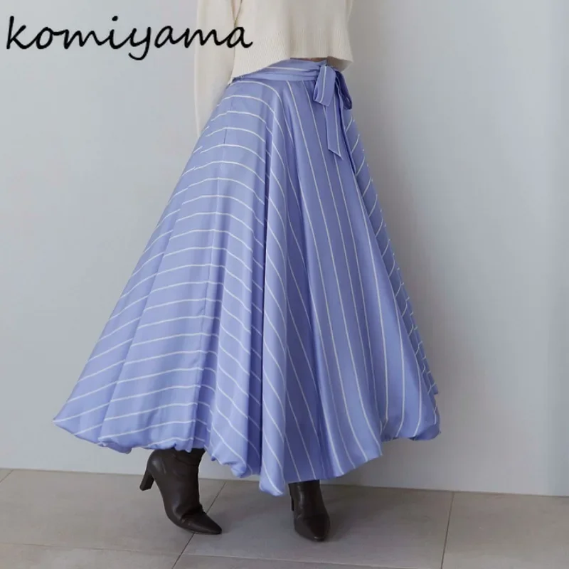 

Lace-up Bow Striped Faldas Mujer Japanese Irregular Flared Skirts Womens High Waist Skirt Ropa Mujer Spring 2024 New Clothing