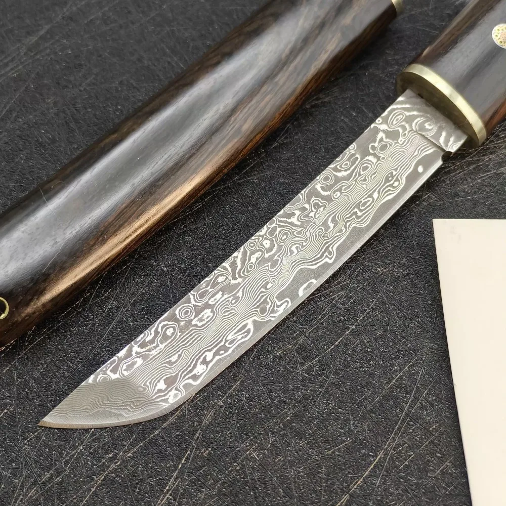 High Hardness VG10 Damascus Tanto Blade Ebony Handle Fixed Blade Pocket Knife Japanese Style Camping Survival Utility Edc Tools view 5