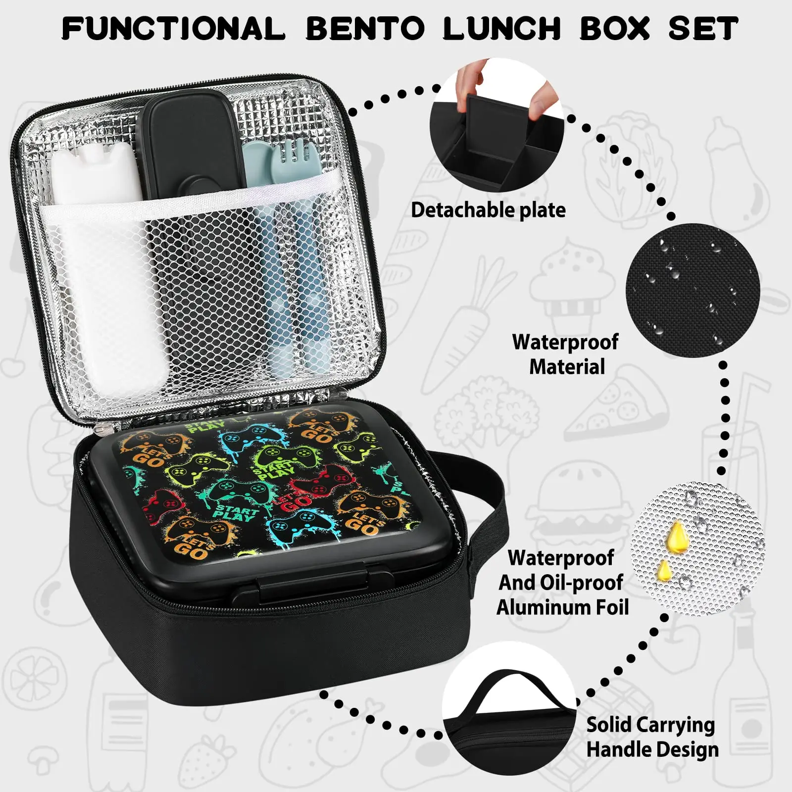 Bento Lunch Box for Kids With 8oz insulated vacuum food jar, Lunch bag, ice pack, and bendable fork&spoon, Leak-proof