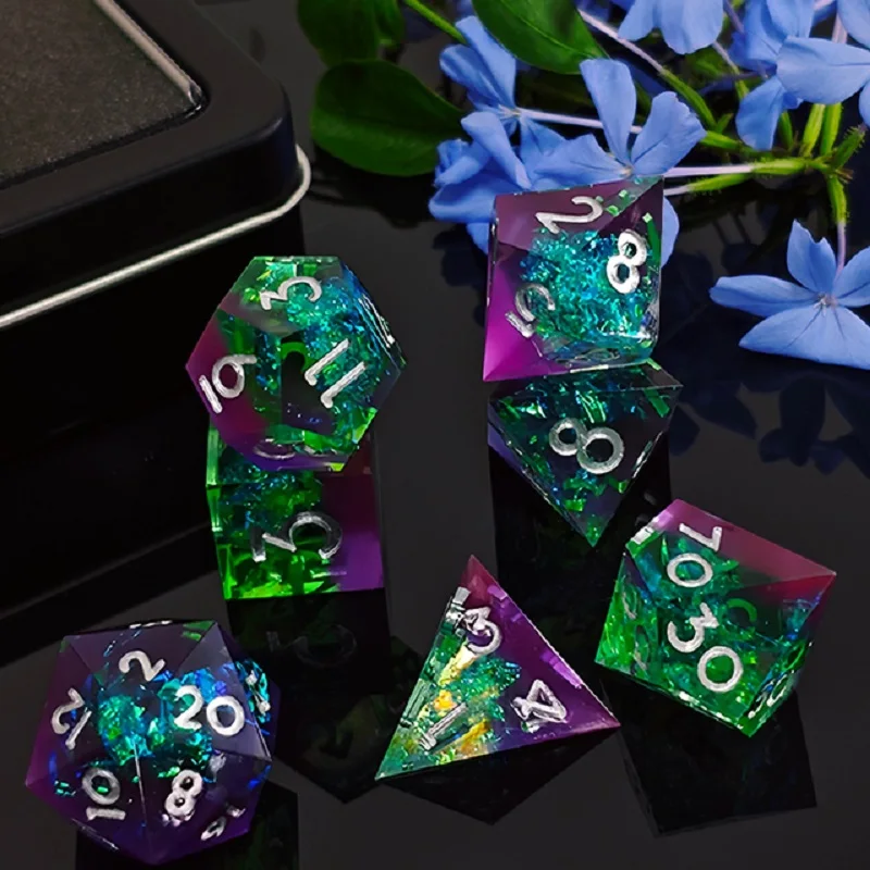 7PCS/Set Resin Dices Multi-shape Sharp Polyhedron Mold Role Play Colorful Playing Toy D&D TRPG Role Playing Board Game Dice