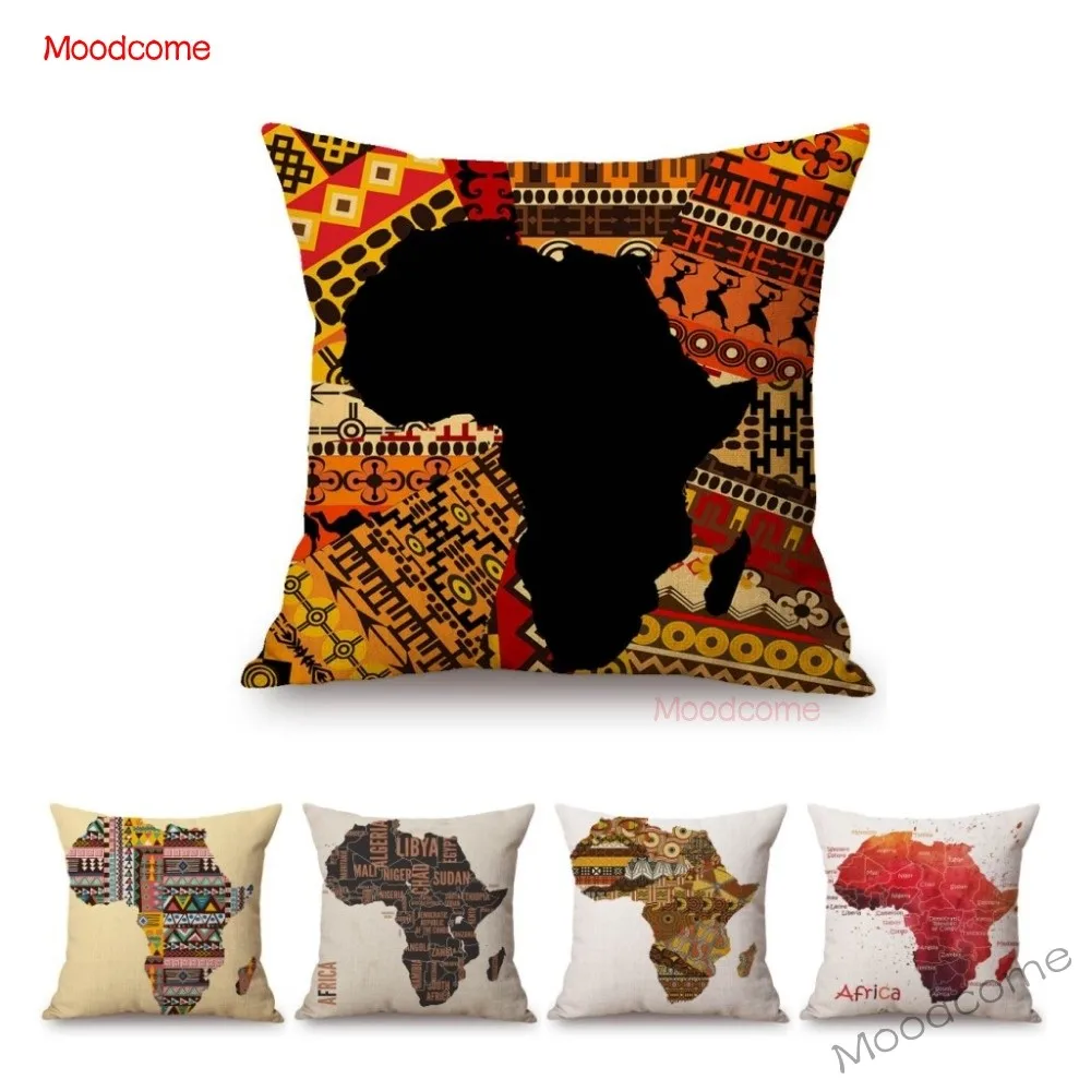 Africa Map Geometrics Home Decorative Sofa Throw Pillow Cover Nordic Cotton Linen African Pattern Cushion Cover Case 45x45cm