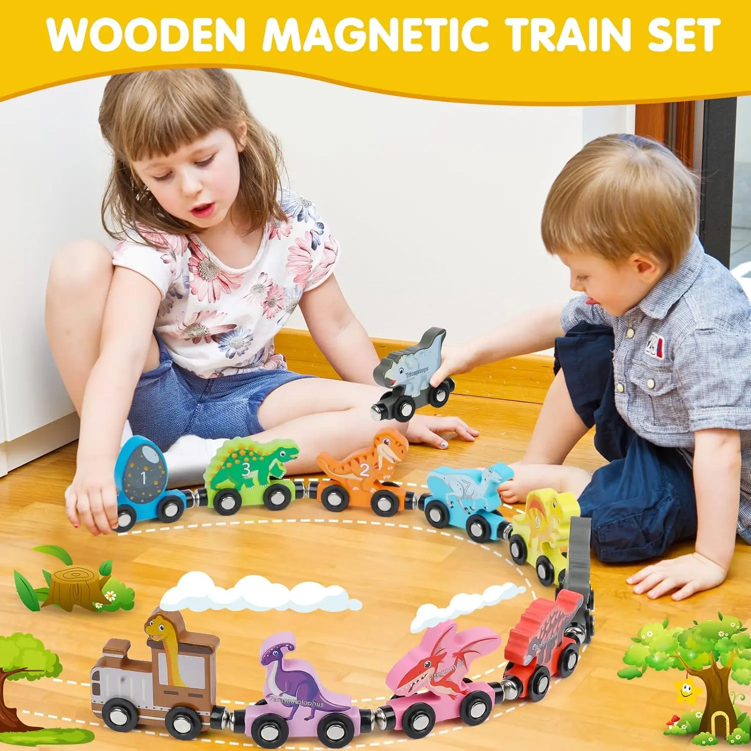 Montessori Magnetic Wooden Train Toys Early Educational Cognition Animal Toy Sorting Learning Teaching Car Cartoon Set For Kids