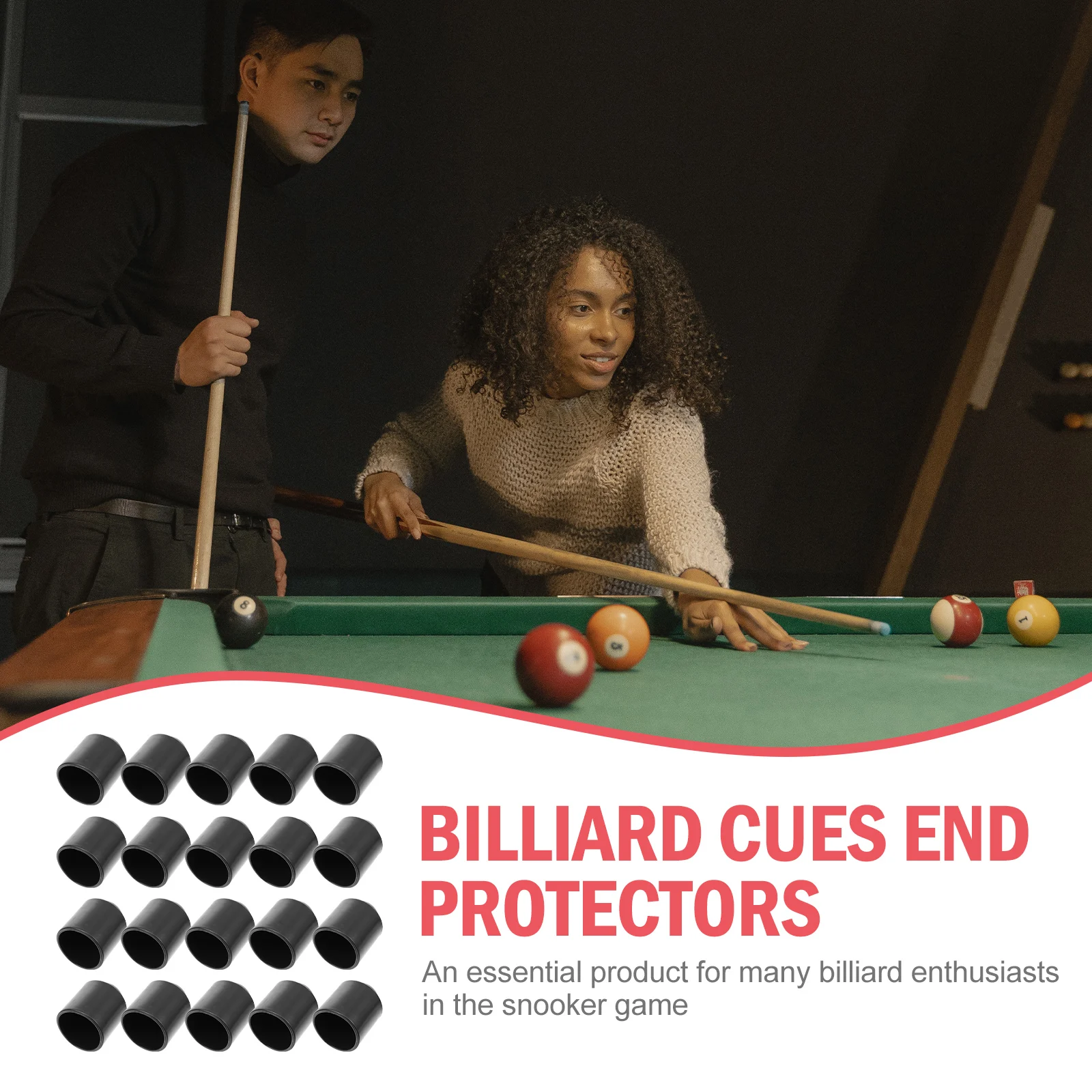 

20Pcs Pool Cue End Protecting Cover Replaceable Billiards Cue Tip Protector Stable Secure Fit for Long Time Use Snooker Supply
