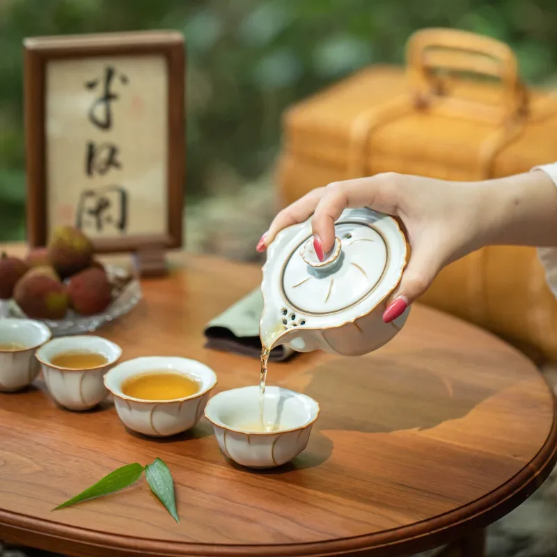 Handmade Travel Tea Set, One Pot and Four Cups, Portable Business Gift, Gong Fu Teaset Holiday Souvenir Tea Sets Complete Set