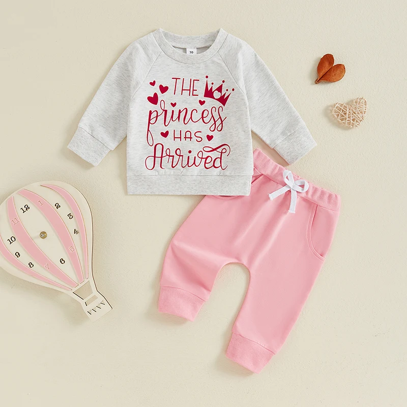 

Suefunskry Baby Girls 2-piece Outfit, Letters Print Long Sleeve Crew Neck Sweatshirt with Elastic Waist Sweatpants Fall Clothes