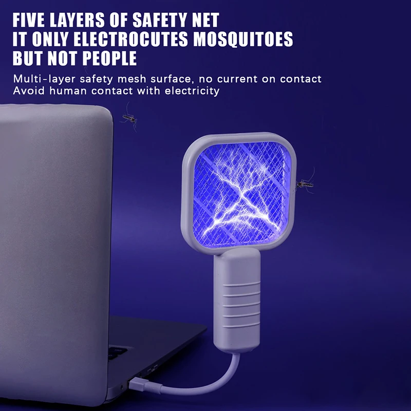 USB Mosquito Swatter Trap Electric Insect Racket UV Zapper Indoor Home Bedroom Effective Shock Safe Pest Control Device