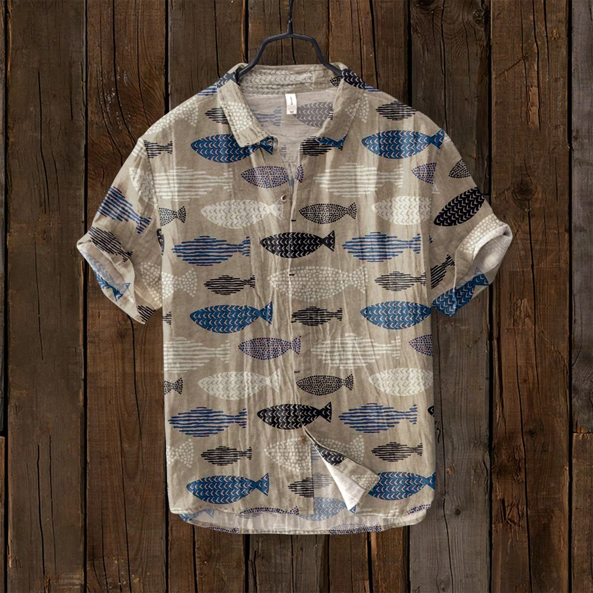 

3D printed men's youth short sleeved luxury lapel shirt linen Hawaiian single breasted shirt linen