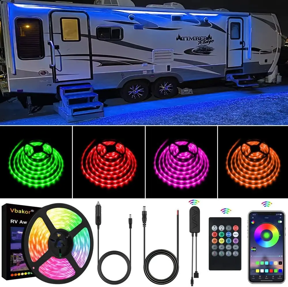 

20FT RGB Dimmable Waterproof 12V RV Awning Strip Lights with APP/Remote Control, Music Sync