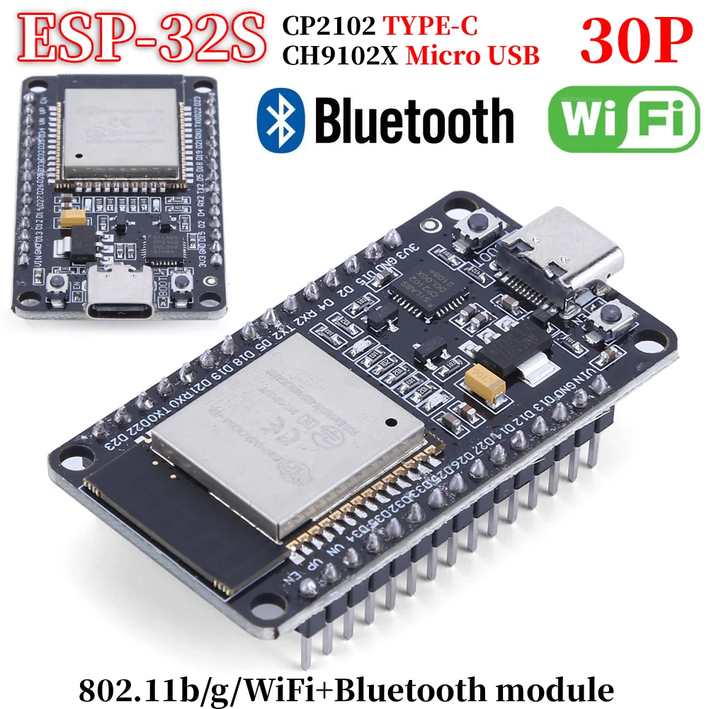 لوحة تطوير ESP32 CP2102 TYPE-C/MICRO USB WiFi + بلوتوث استهلاك طاقة منخفض للغاية ثنائي النواة ESP-32S للمنزل الذكي