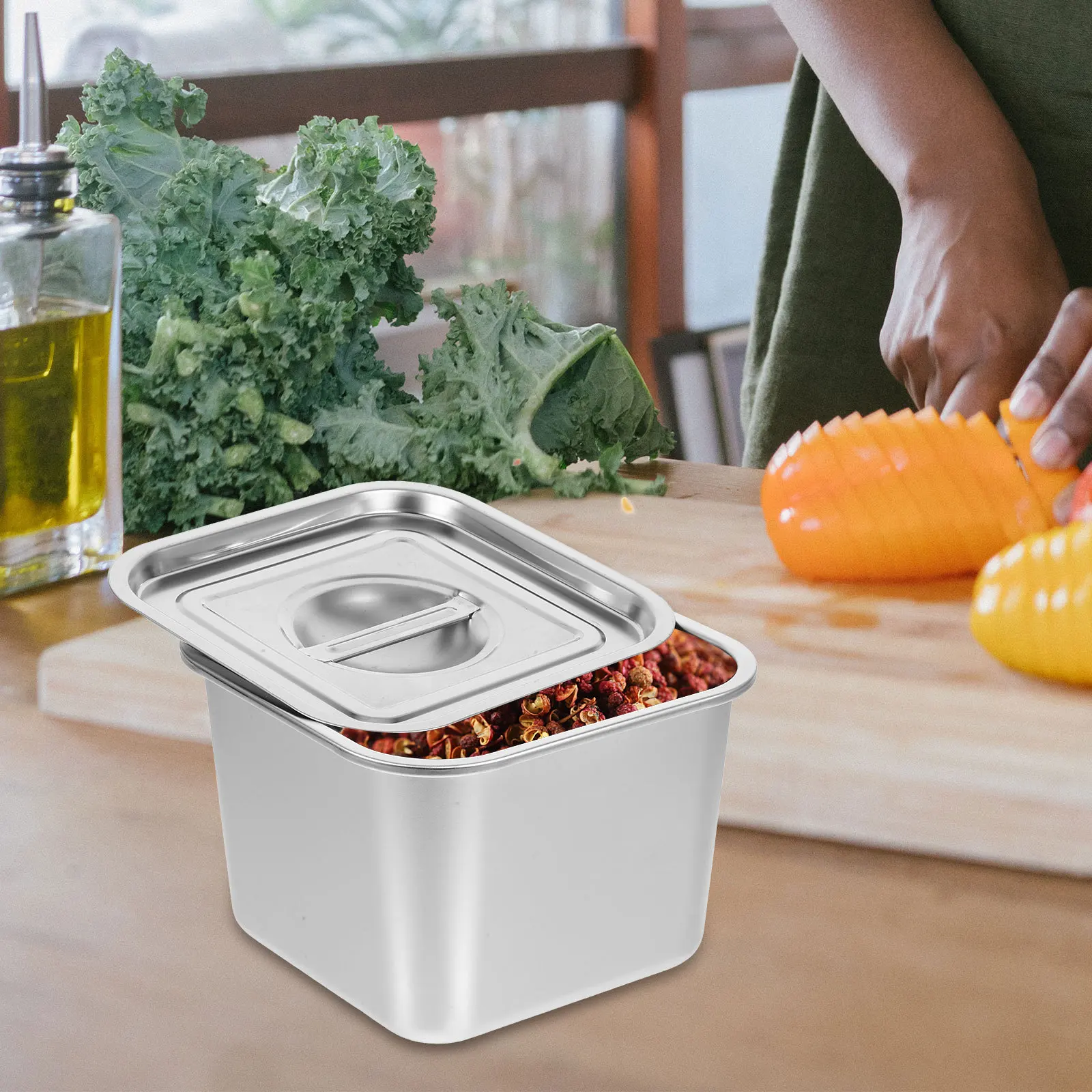 

Condiment Box Stainless Steel Large Capacity Kitchen Spice Jar Seasoning Storage Container Organizer Pot Case Holder For